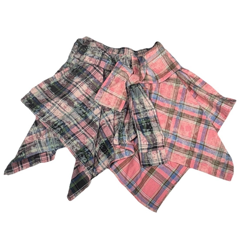 Aelfric Eden Tie Dyed Asymmetrical Skirt Pink Large Plaid NWT Grunge Punk